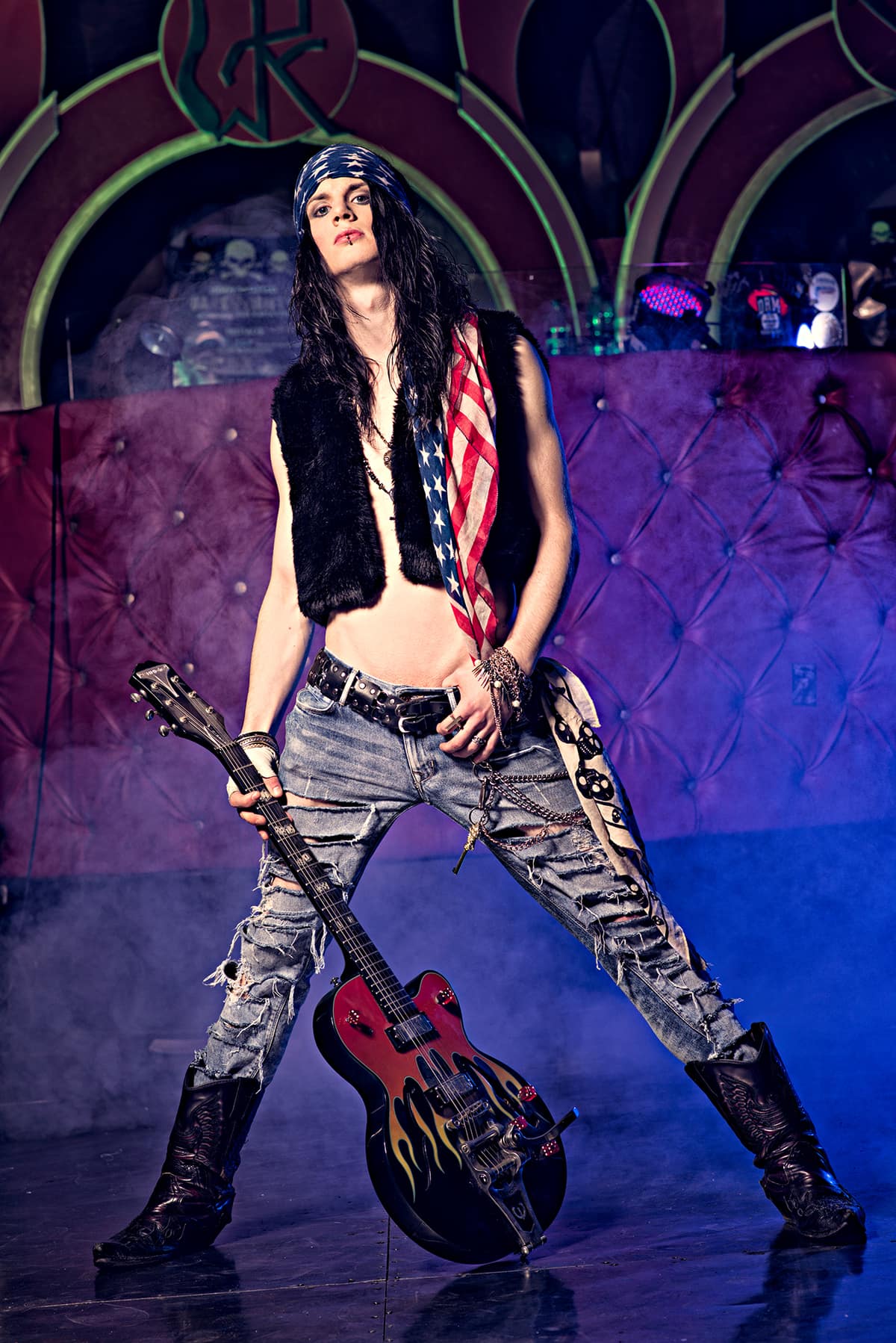 Rock singer with an electric guitar